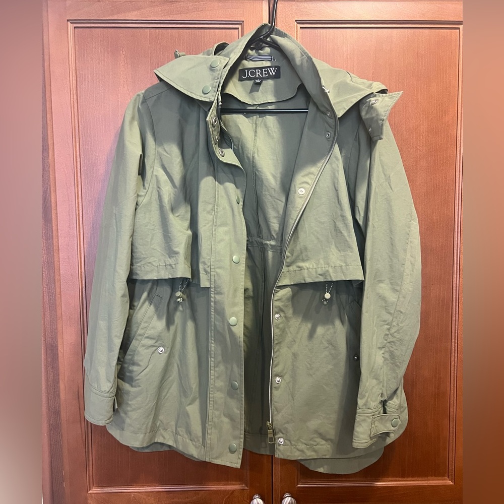 J Crew Rain Jacket - Perfect Lightweight Hooded Zip Front Jacket